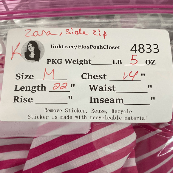 Zara Basic Women's Pink White Striped Knee Length Trumpet A-Line Skirt Medium - Picture 10 of 10